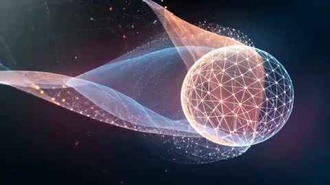 Wireframe Sphere Afloat in Digital Cosmos with Dynamic Motion Trails