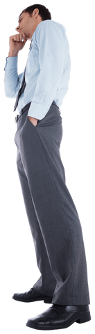 Transparent Businessman Lost in Thought with Hand on Chin