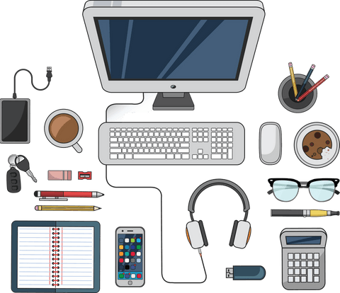 Transparent Computer and Office Tools with Accessories Illustration - Download Free Stock Videos Pikwizard.com