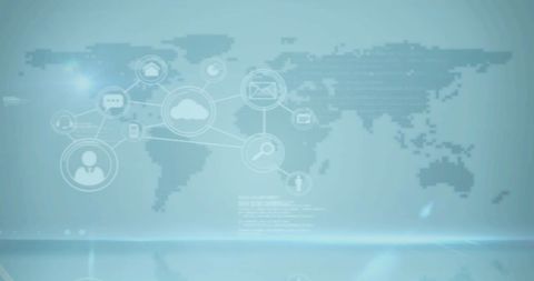 World Map with Digital Network and Security Icons