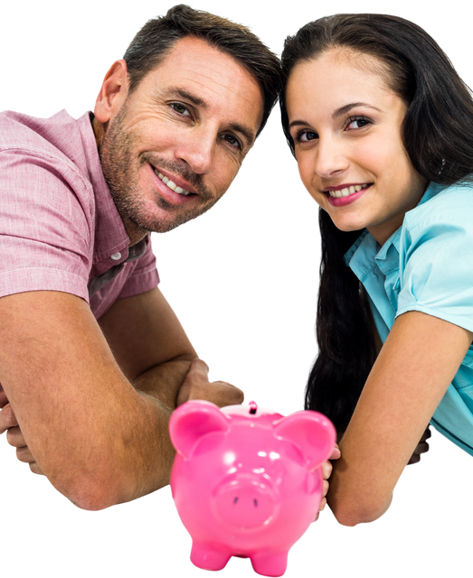 Smiling Couple Saving Money with Piggy Bank Transparent Background - Download Free Stock Videos Pikwizard.com