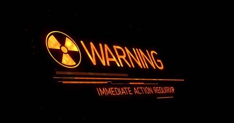 Warning sign with biohazard symbol glowing in dark