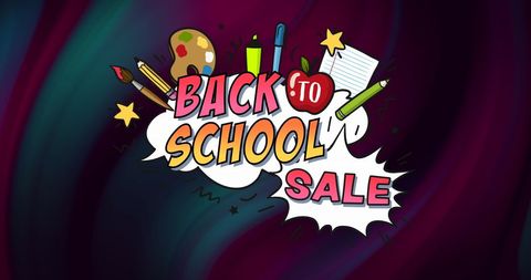 Back to School Sale Banner with Colorful Tools on Gradient Background