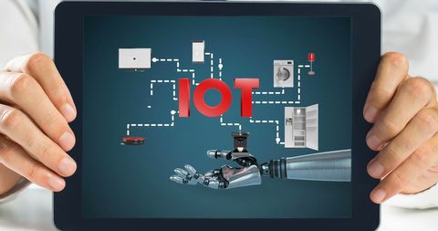 Hands Holding Tablet Displaying IoT with Robotic Automation - Download Free Stock Images Pikwizard.com