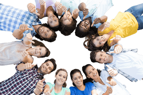 Diverse Group of Friends Forming Circle in Transparency