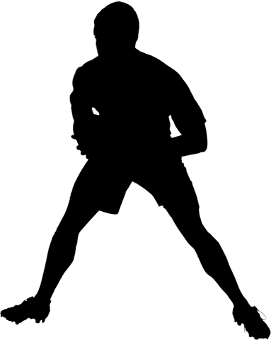 Rugby player gripping ball on transparent background