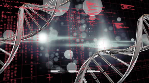 Futuristic DNA and Digital Network Elements in Modern Cityscape