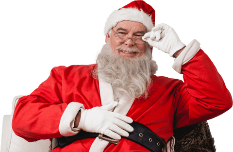 Smiling Santa Claus Sitting on Chair, Wearing Glasses and Red Suit - Download Free Stock Videos Pikwizard.com
