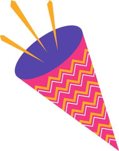 Colorful party popper with confetti on transparent background