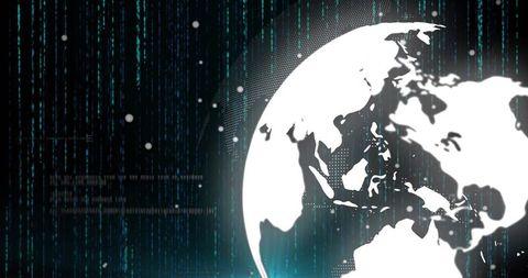 Glowing Digital Earth Emerging from Cyber Data Rain with Matrix-Style Neon Effects