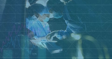 Surgical Team Collaborating with Data Technology Overlay