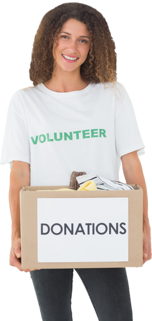 Smiling volunteer holding donations box on transparent background - Download Free Stock Videos Pikwizard.com