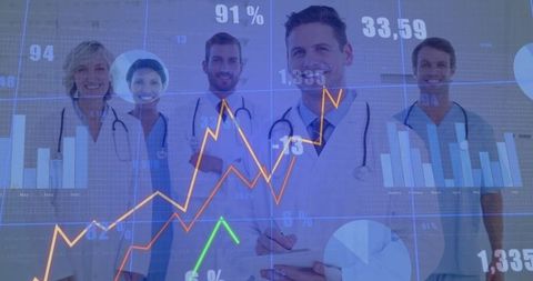 Medical team collaborating in innovative data analysis environment