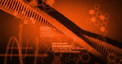 Digital Interface with DNA and Chemical Formulas in Red