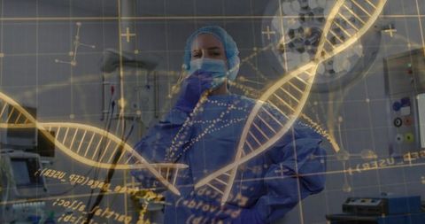 Surgeon analysing dna helix in advanced laboratory