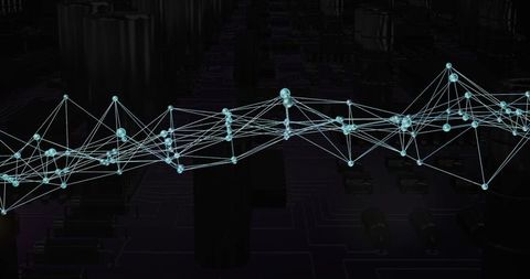 Futuristic Network of Glowing Nodes Over Circuit Board