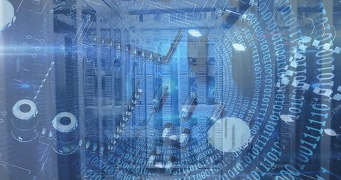 Futuristic Virtual Code Overlay in an Empty Server Room - Download Free Stock Images Pikwizard.com