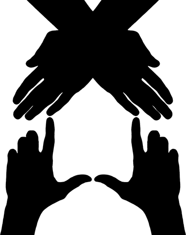 Silhouette of four hands playing on transparent background