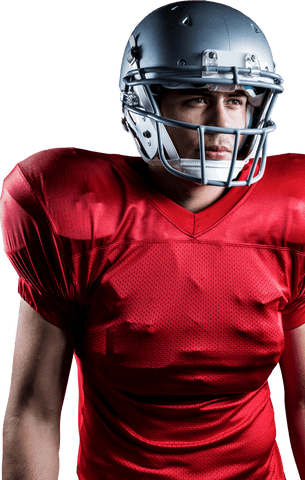 American football player in red ensemble with transparent background