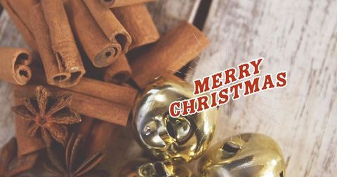 Festive Holiday Rustic Scenery with Spices and Bells