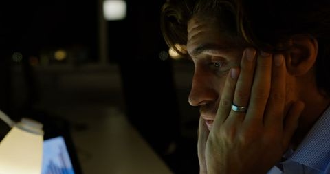 Exhausted Businessman Rubbing Eyes Late at Night in Office - Download Free Stock Images Pikwizard.com