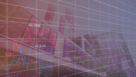 Stock Market Data Analytics Over Cityscape Background