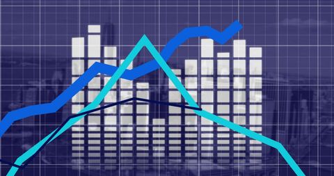 Financial Growth Graphs Against Cityscape with Equalizer Effect - Download Free Stock Images Pikwizard.com