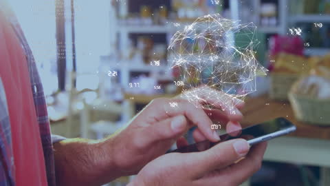 Man Interacting with Mobile Augmented Reality Interface