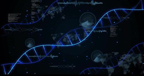 Glowing blue dna helix in futuristic digital data space