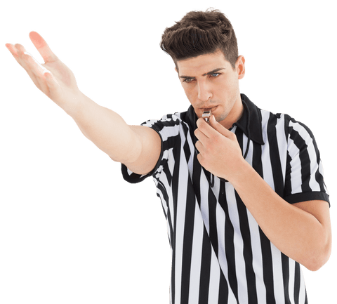 transparent referee gesturing with whistle for sports decisions - Download Free Stock Videos Pikwizard.com
