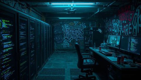 Modern Cybersecurity Operation in Urban Basement Office