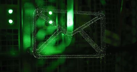 Digital email icon over green tech background