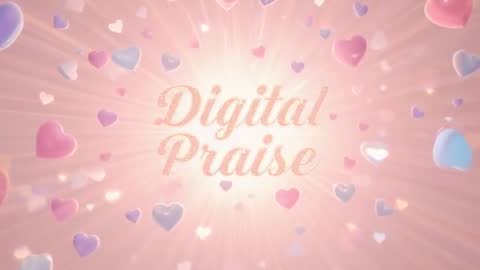 Digital Praise Logo Radiating Pink Rays with Floating Pastel Hearts Animated Loop