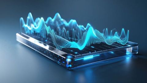 Futuristic transparent device projecting holographic data, seismograph concept
