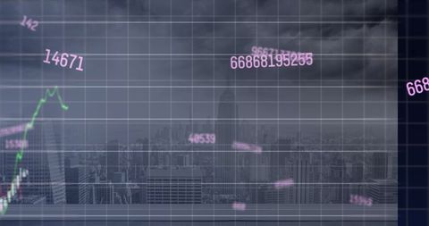 Digital Stock Market Overlay with Skyscraper Backdrop - Download Free Stock Images Pikwizard.com