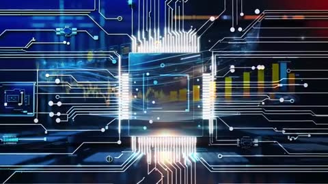 Futuristic Microchip Circuit Board with Data Analytics Interface