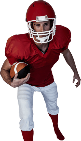 Confident rugby player posing with ball on transparent background
