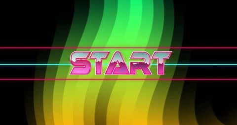 Neon Start Sign on Wavy Retro Graphic Background
