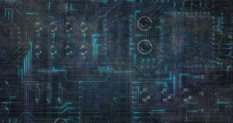 Futuristic circuit board over digital network interface