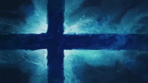 Cinematic Cosmic Cross Emanating Pulsing Light Through Nebula Paintbrush Loop