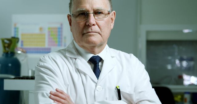 Senior Scientist in Lab Coat Standing with Arms Crossed - Download Free Stock Images Pikwizard.com