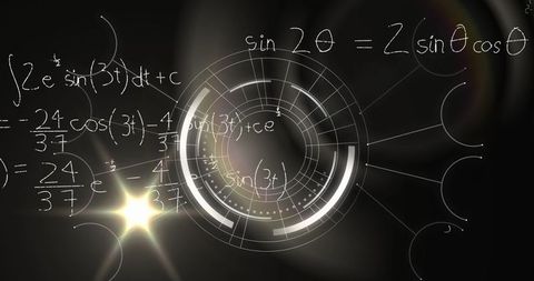 Digital Abstract with Math Formulas on Futuristic Interface