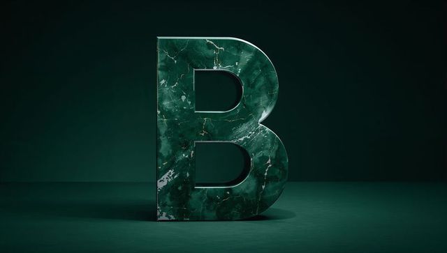 3d marble textured uppercase letter b on green background