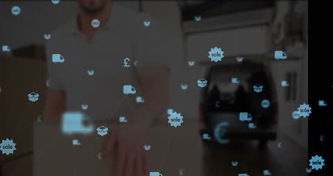 Digital Interface Overlay with Delivery Person Background