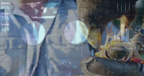 Falcon and falconer with futuristic data overlay in professional studio