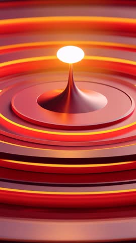 Vertical loop glowing orb pulsing atop sleek spike, rotating neon rings, futuristic motion