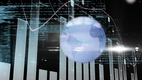 Digital Globe with Data and Bars Visualizing Global Business