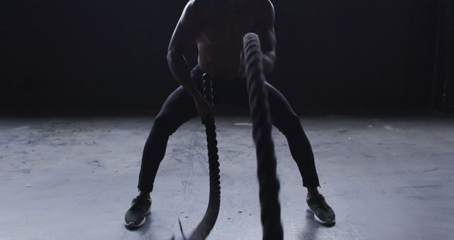 Muscular Man Intense Battle Rope Workout in Gym - Download Free Stock Images Pikwizard.com