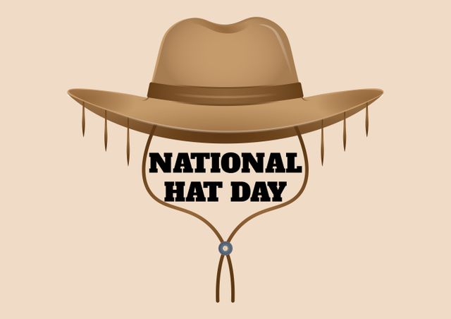 Graphic image featuring brown cowboy hat with bold 'National Hat Day' text in the center. Useful for event posters, holiday promotions, social media posts, related marketing materials, and celebratory announcements.