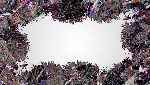 Framing neon glitch border surrounding central white void for tech banner and background design